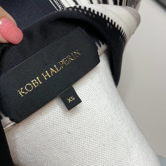 KOBI HALPERIN Blouse Silk Long Sleeve Snake Print Mixed Media Button-Up size XS - Picture 6 of 8